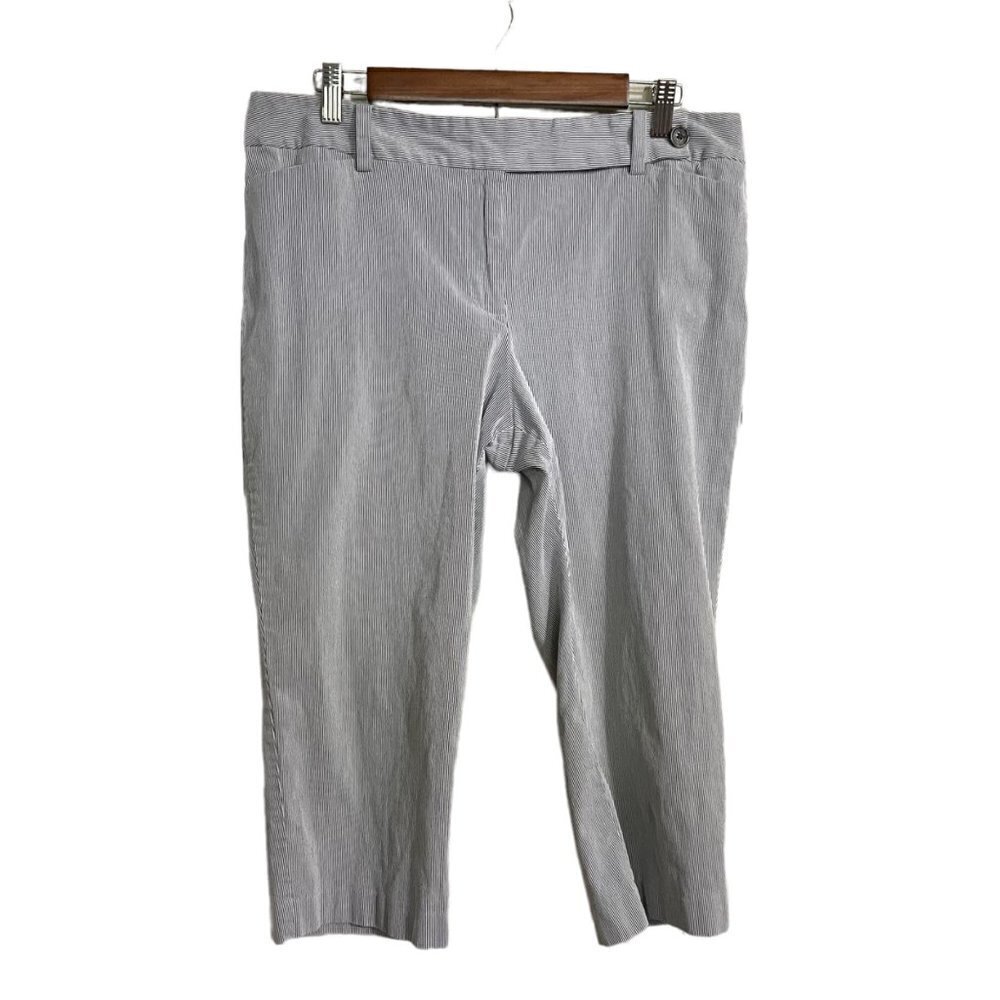 Ann Taylor Womens Blue White Pinstriped Cropped Pockets Curvy Trousers 14 Petite